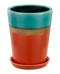 Orange and Blue Planter With Saucer