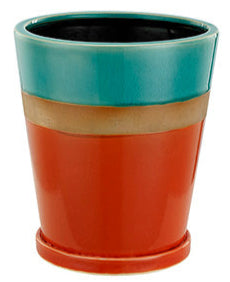 Orange and Blue Planter With Saucer