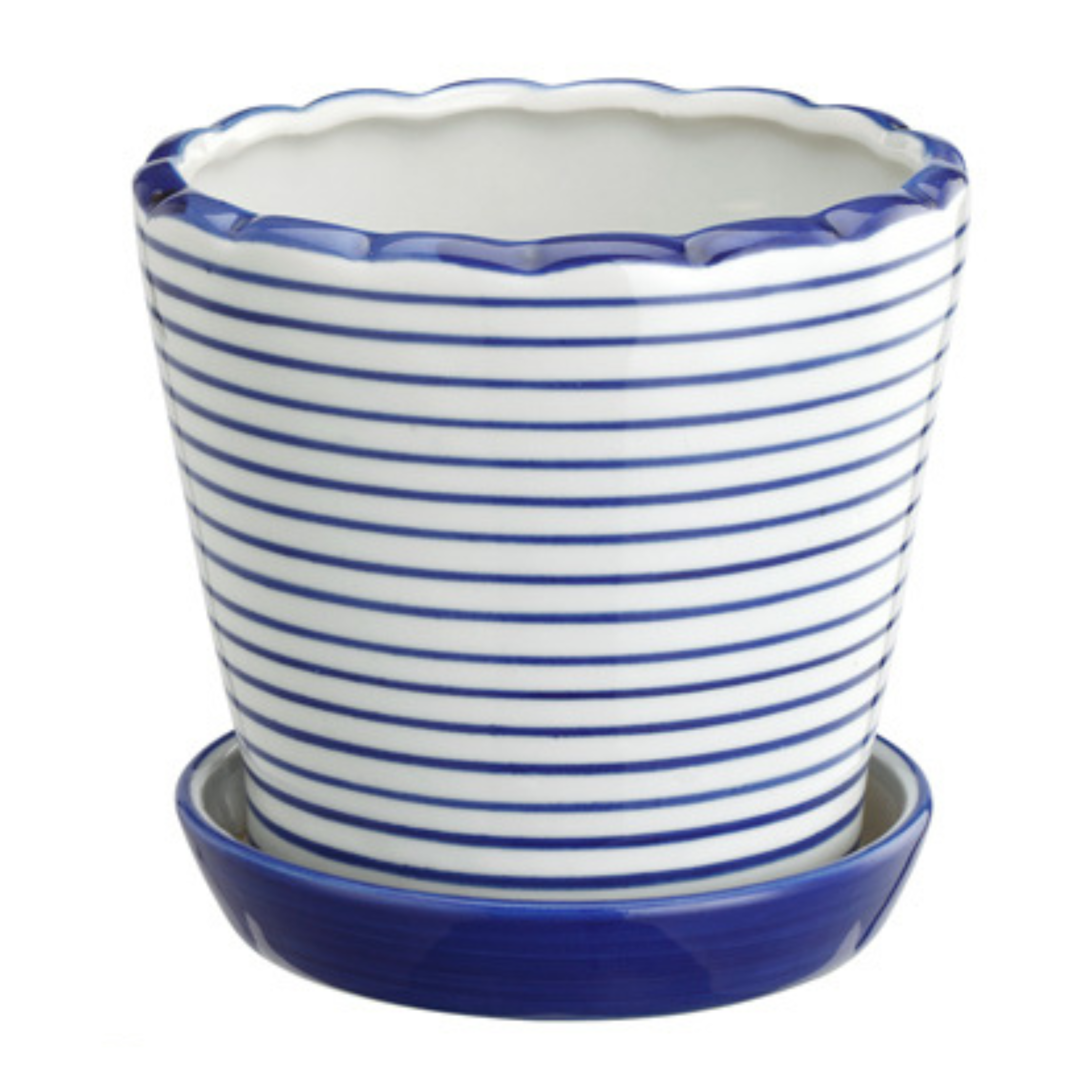 Large Blue & White Planter with Saucer