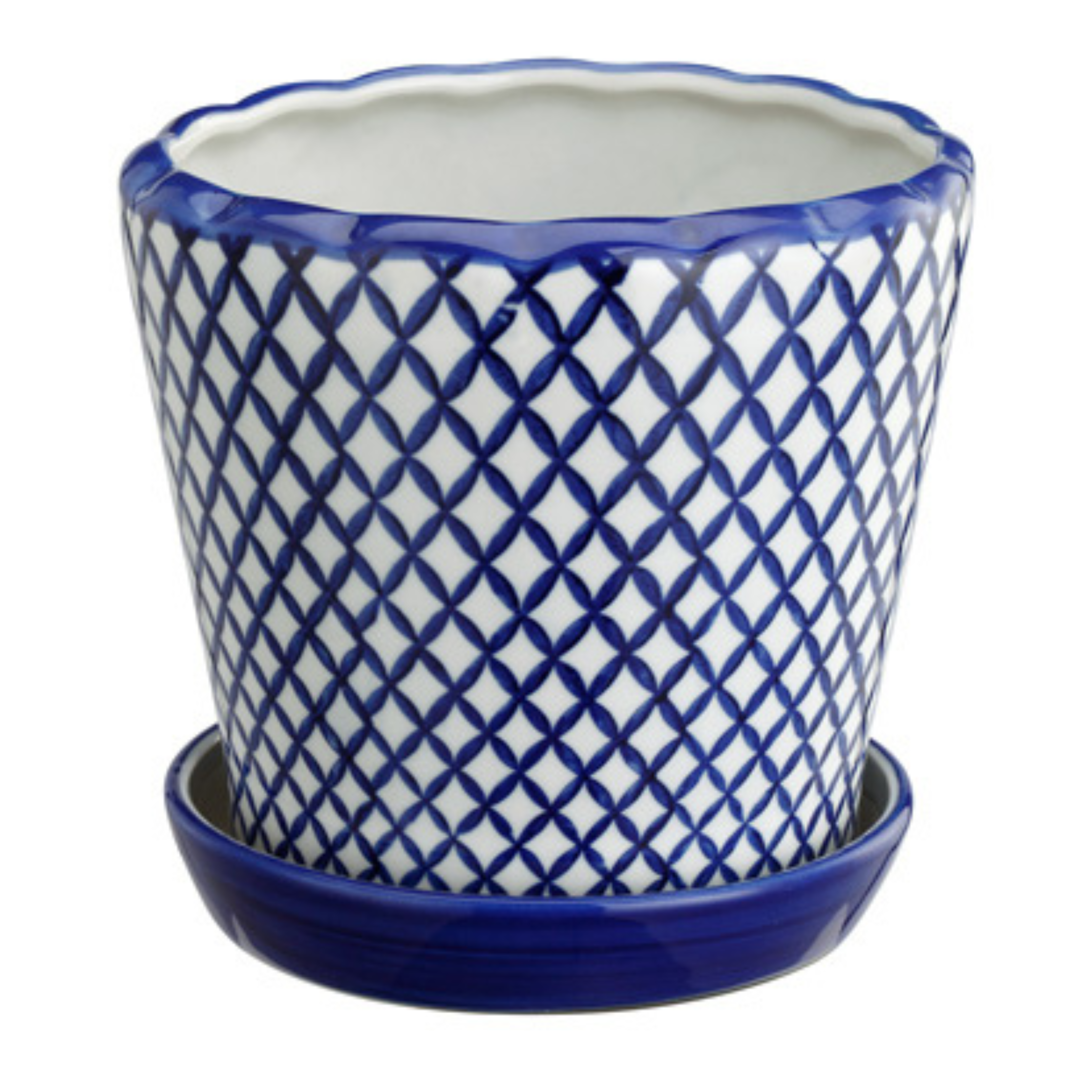 Large Blue & White Planter with Saucer