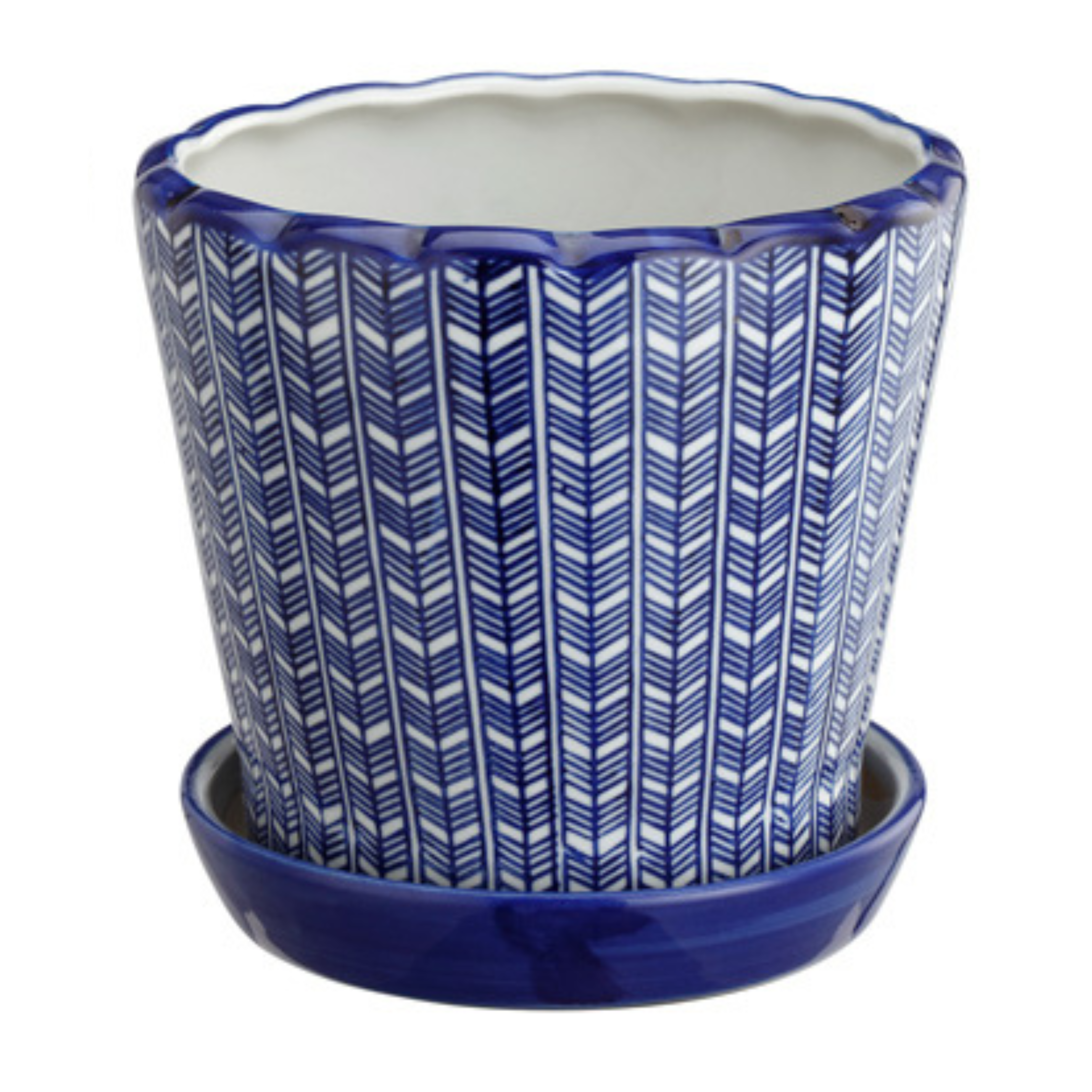 Large Blue & White Planter with Saucer