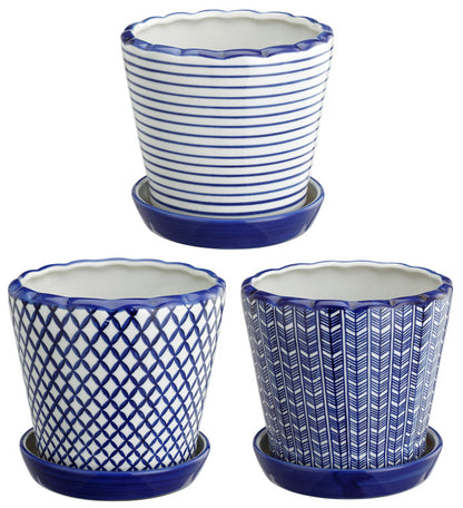 Large Blue &amp; White Planter with Saucer