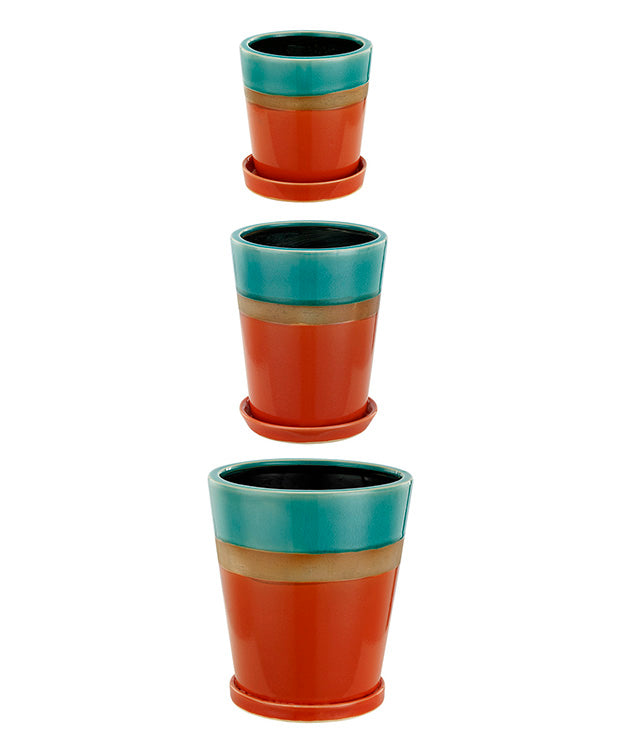 Orange and Blue Planter With Saucer