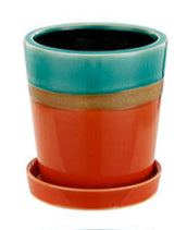 Orange and Blue Planter With Saucer