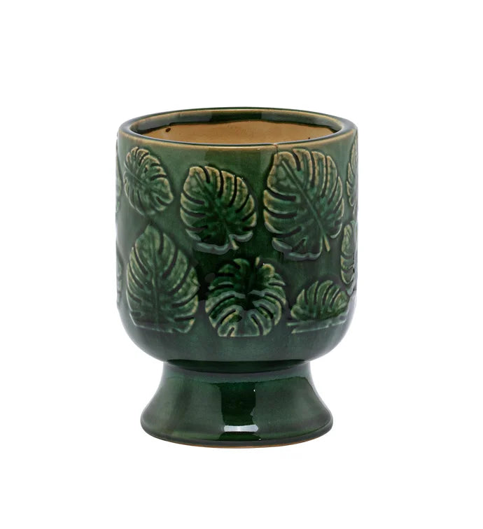 Green Embossed Leaves Planter