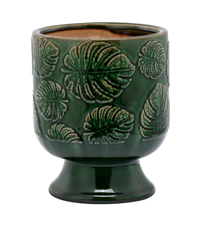 Green Embossed Leaves Planter