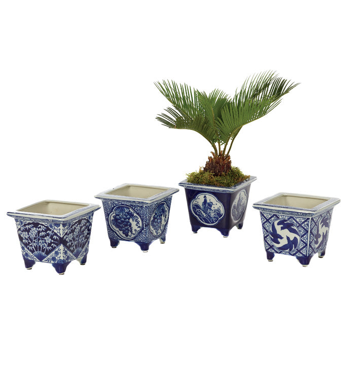Blue &amp; White Square Planter