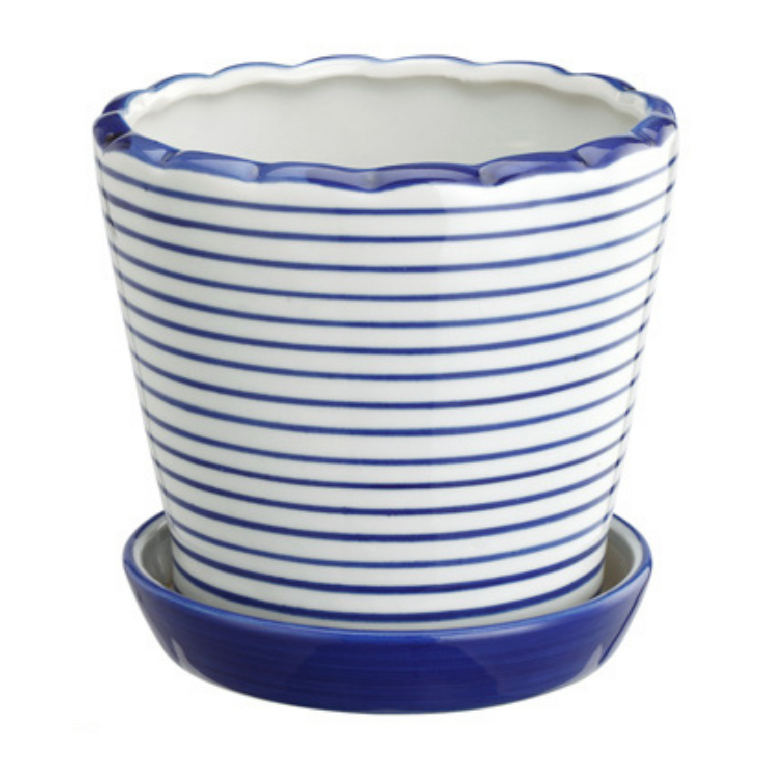 Large Blue &amp; White Planter with Saucer