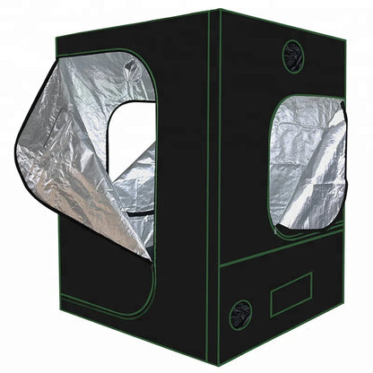 Black grow tent with silver interior on a white background