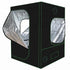 Black grow tent with silver interior on a white background