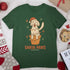 Green t-shirt with a dog wearing a Santa hat and &