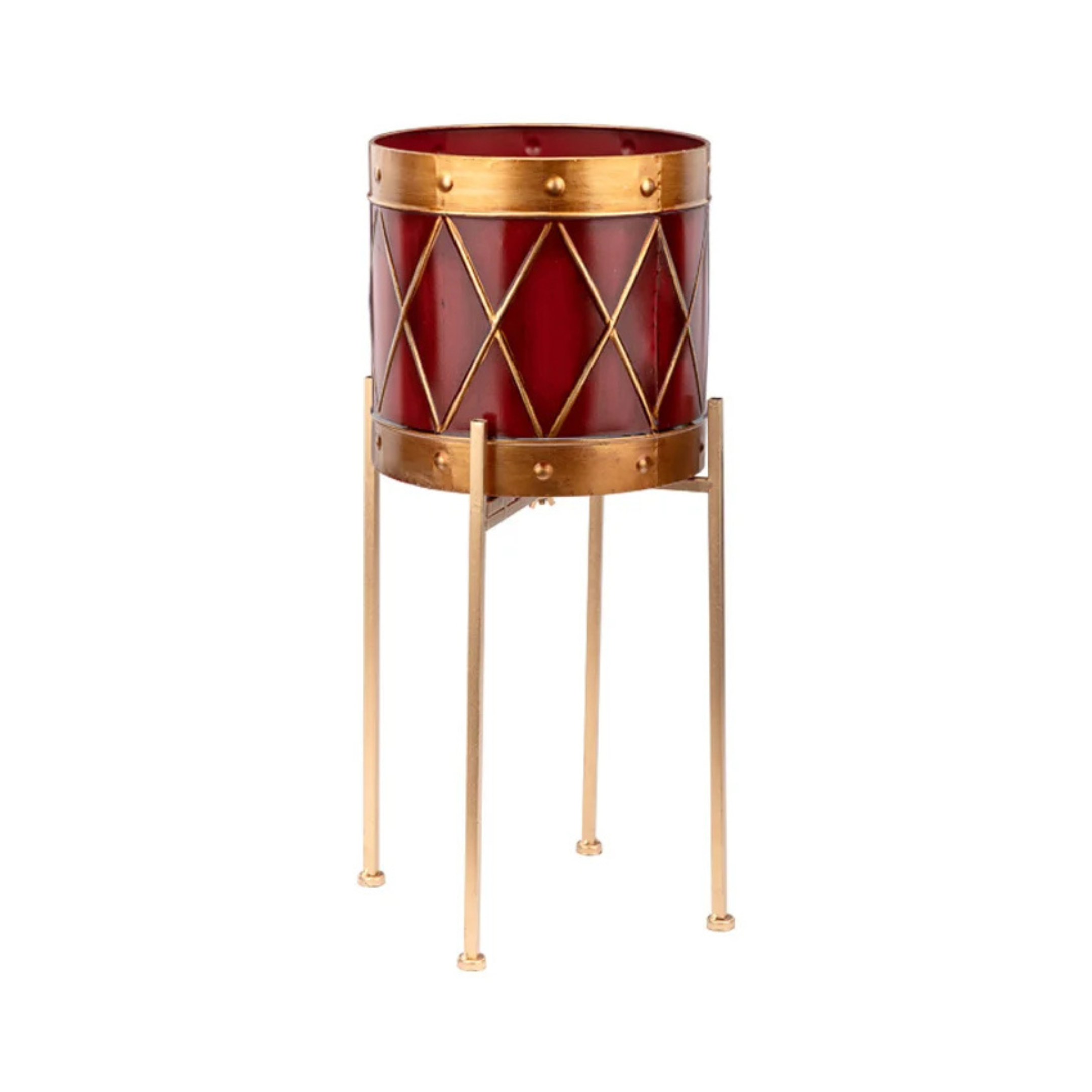 Red &amp; Gold Drum Metal Plant Stand