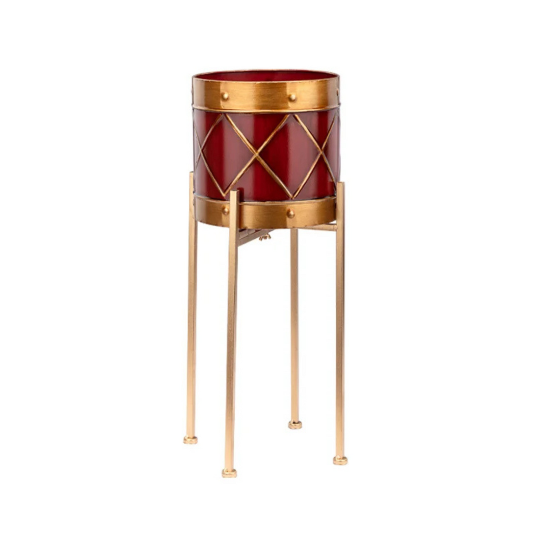 Red &amp; Gold Drum Metal Plant Stand